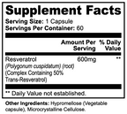 Supplement facts label with Resveratrol content on a white background