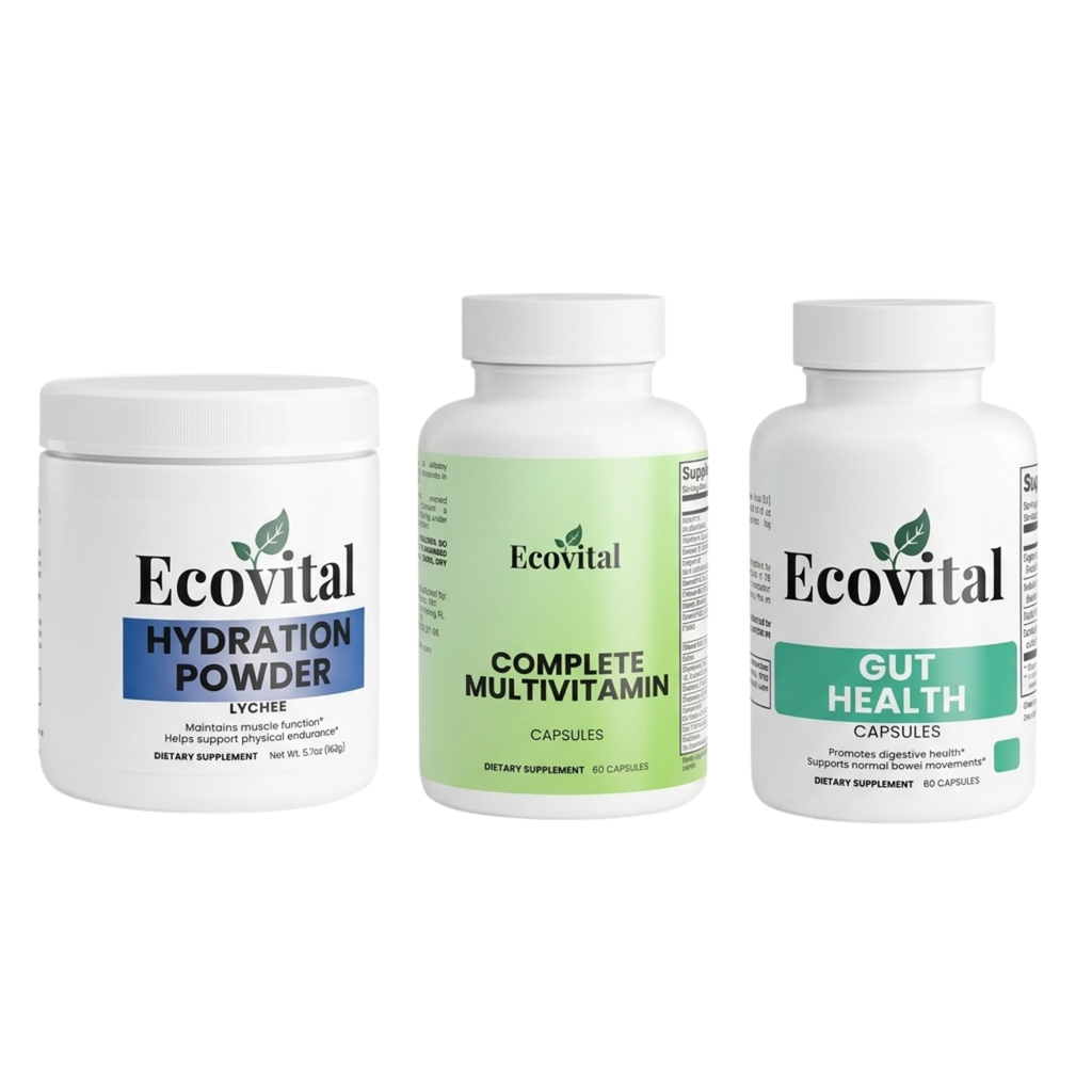 EcoVital Road Essentials Daily Wellness Driver Kit with Hydration Powder, Complete Multivitamin and Gut Health