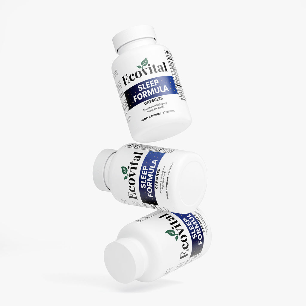 Three bottles of Ecovital Sleep Formula on a white background