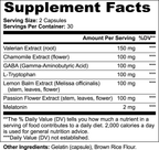 Supplement facts label with various extracts and a serving size of 2 capsules.