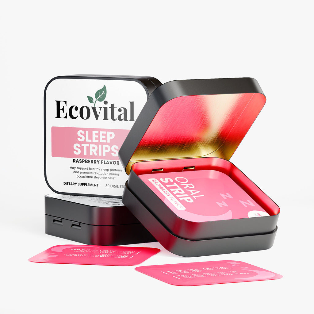 Ecovital Sleep Strips packaging with strips on a white background