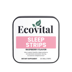 Ecovital Sleep Strips packaging with raspberry flavor on a white background