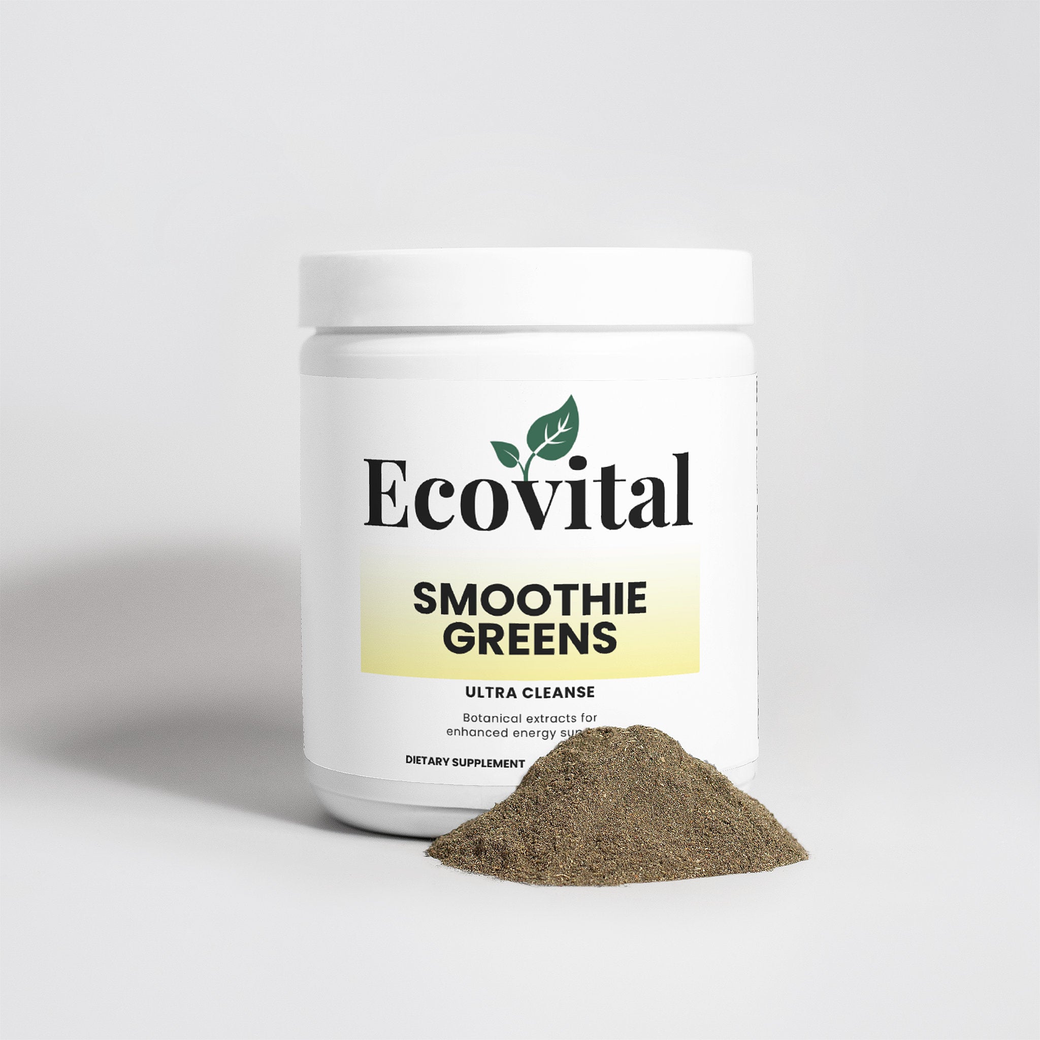 Ecovital Smoothie Greens dietary supplement container with powder on a light gray background