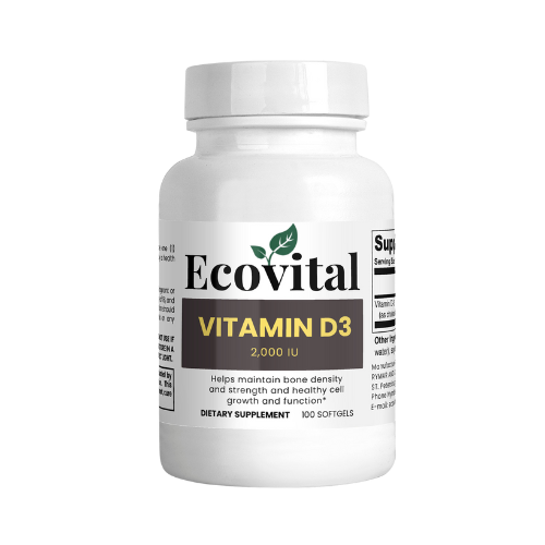 Ecovital Vitamin D3 supplement bottle on a white background