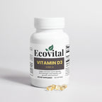 Ecovital Vitamin D3 supplement bottle with capsules on a light gray background