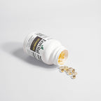 Open bottle of Palovar supplements with pills spilling out on a light gray background