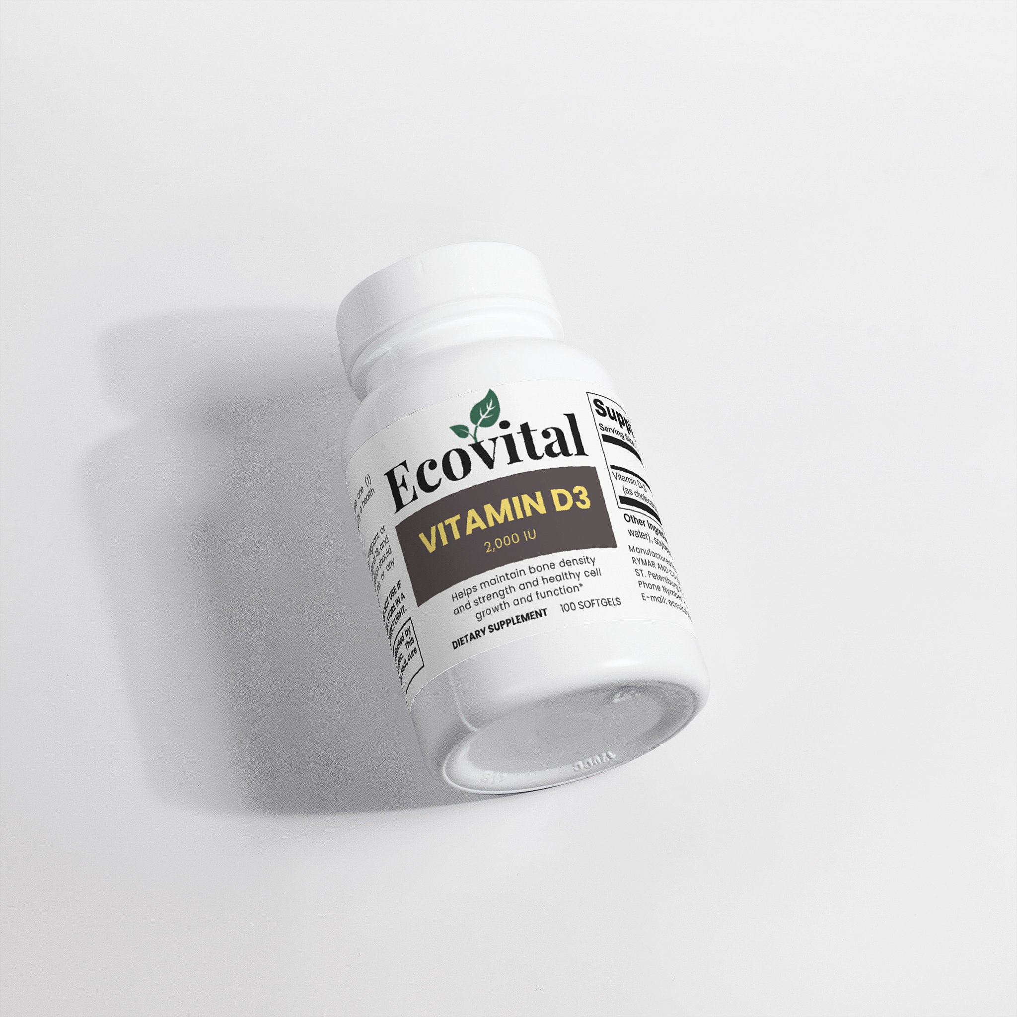 Ecovital Vitamin D3 supplement bottle on a light gray background
