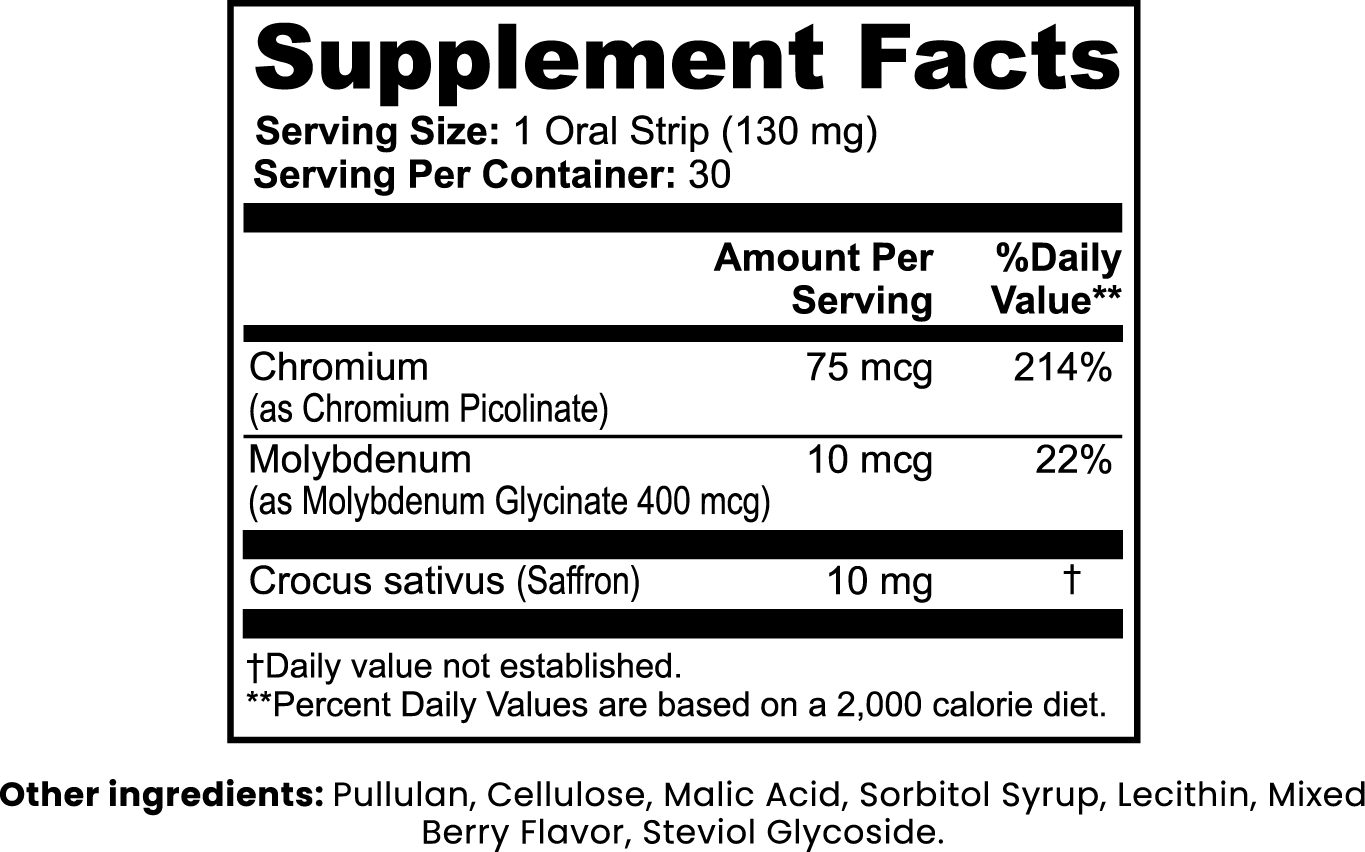 Supplement facts label with nutritional information on a white background