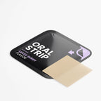 Black packaging of 'Oral Strip' with a beige strip on a white background